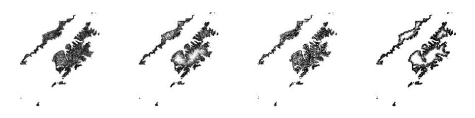 Obraz premium Sketch monochrome Kodiak Island Borough (Alaska) outline map design set