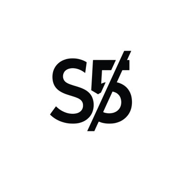 Black stylized cursive script S P with thick brush strokes on white background black cursive script