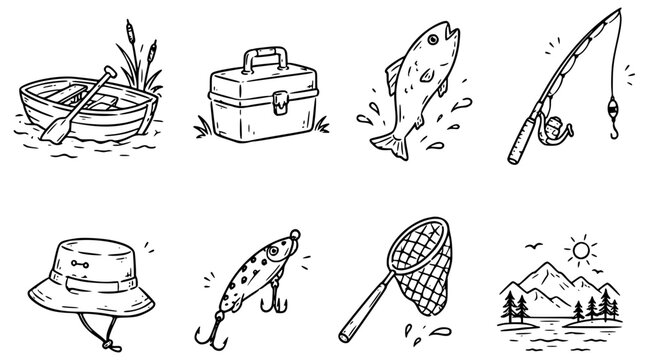 Fishing adventure doodle set