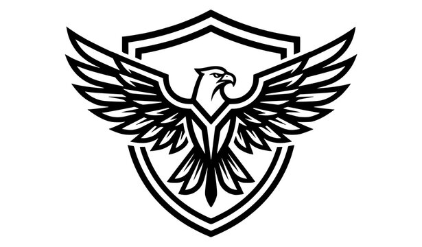 Minimalist eagle shield crest vector illustration isolated on white background