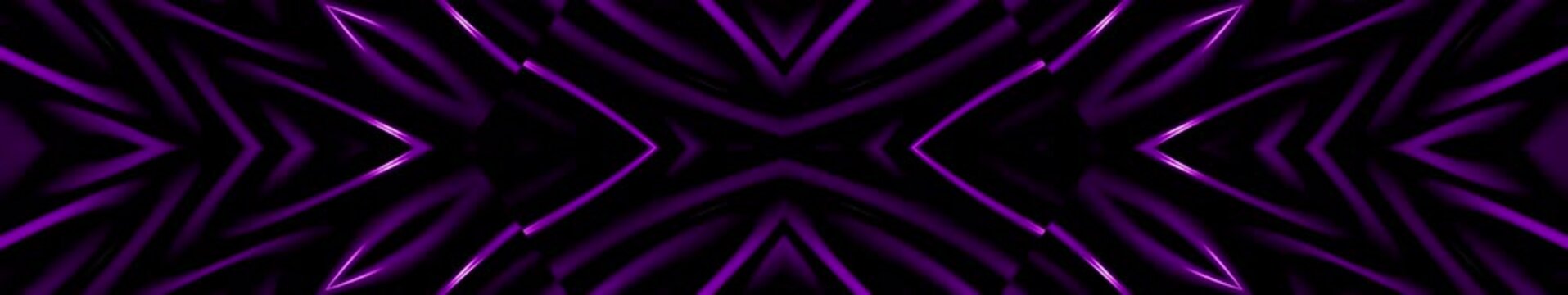 Deep Purple Neon Geometric Panorama with Symmetrical Modern Abstract Waves