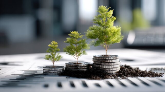 Growing trees on stacked coins concept