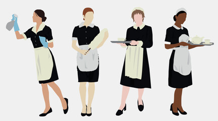 Fototapeta premium Vector illustration of group of maids