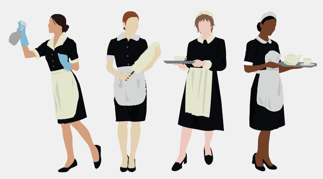 Vector illustration of group of maids