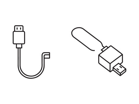 Usb cable and adapter illustration for technology and electronics concept  simple line drawing of usb connector and cable