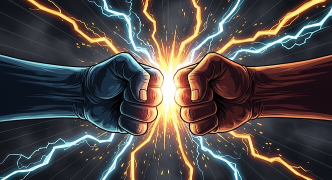 Two Fists Facing Each Other with Lightning