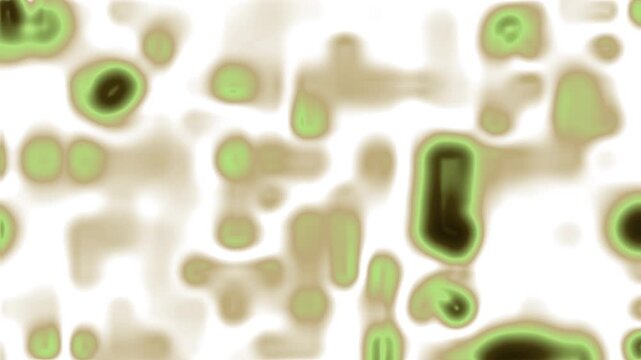 Close-up of green bacteria and microorganisms floating in water, highlighting microscopic life forms and cellular structures.