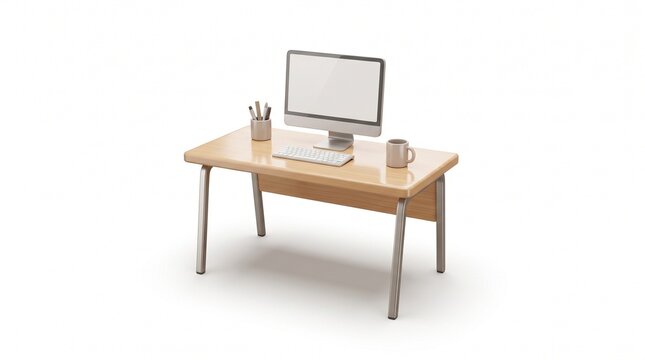 Modern Minimalist Desk with Desktop Computer and Accessories for Home Office Setup