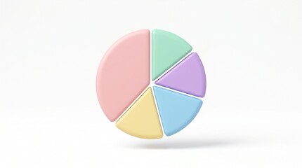 Fototapeta premium 3D rendered pastel colored pie chart with five separated slices on a white background, representing data division or allocation.