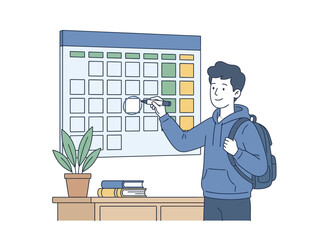 Young person planning schedule on calendar illustrating time management concept © Luqman