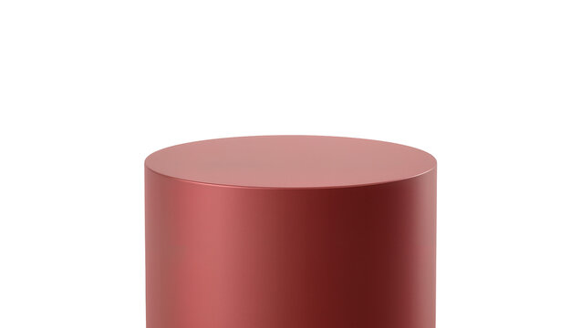 Red cylindrical pedestal with smooth surface, isolated on transparent background
