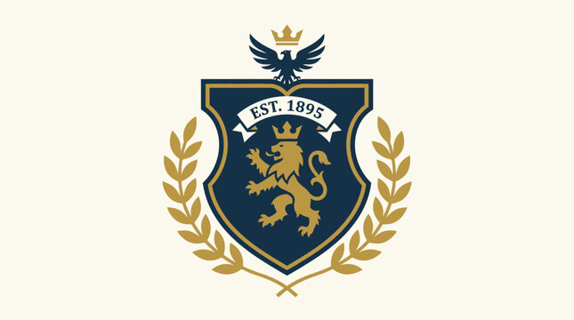 Vintage coat of arms featuring a lion and eagle, symbolizing strength and heritage since 1895