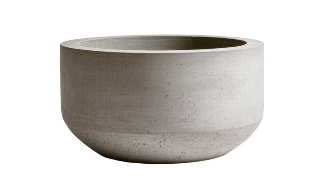 Minimalist concrete planter pot with textured surface, isolated on transparent background
