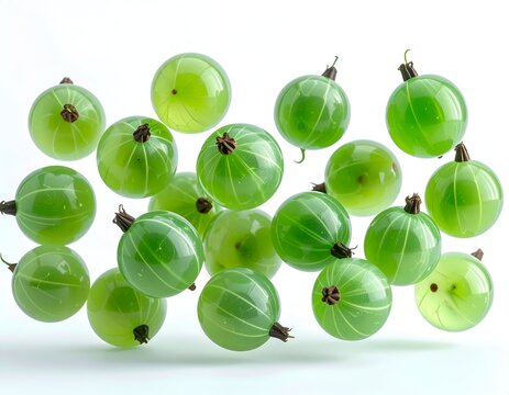 Fresh Gooseberries on White Background - A Vibrant and Healthy Display.