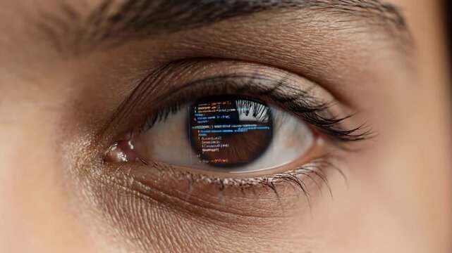 Close-up of a Human Eye Reflecting a Computer Screen.