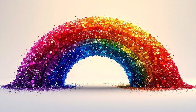 A flat sequin illustration featuring a rainbow arc, with each color made from sparkling sequins carefully arranged in a gradient on a plain background. 8k UHD, suitable for high-quality printing