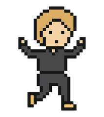 Obraz premium Cute man run marathon exercise in fitness cartoon 8 bit pixel art.
