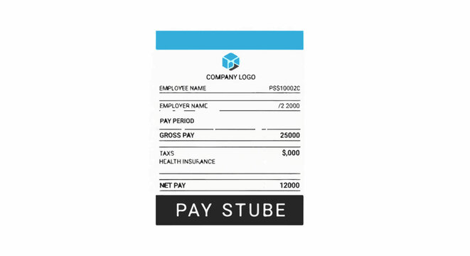 Pay stub showing employee earnings, deductions, and net pay with company logo