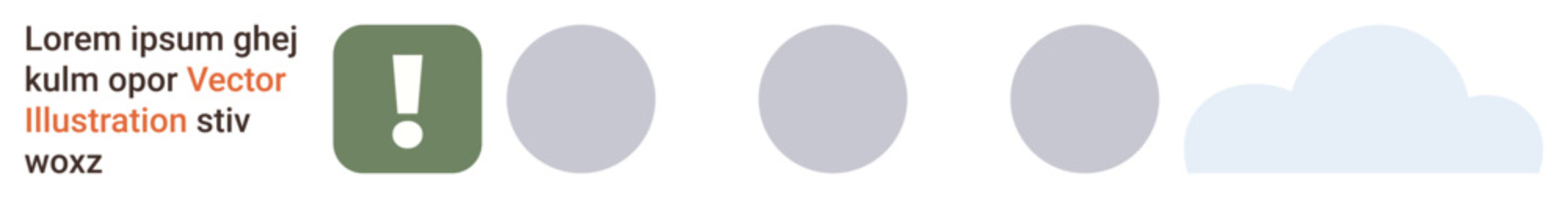 Alert systems, error notification, messaging, cloud computing, data storage, technology communication. Exclamation mark in a green box, gray circles blue cloud. Alert systems and error notification