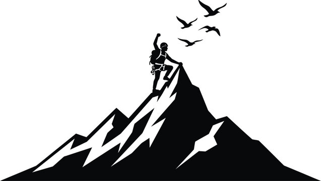 Mountain Climber Reaching Peak Summit With Adventure And Success Motivation Illustration Design 