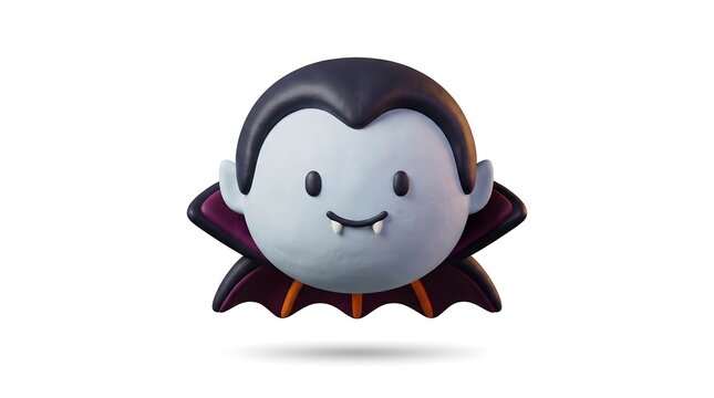 3D render of a stylized cartoon vampire character with clay texture isolated on white background