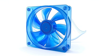 Obraz premium Blue Computer Case Fan for Cooling System on White Background.