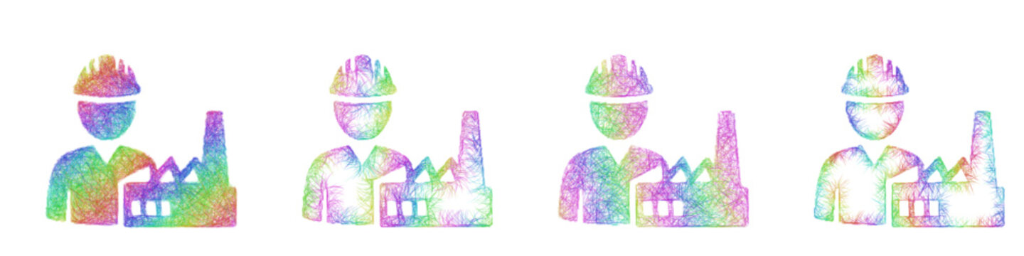 Rainbow sketch industrial engineer icon design set