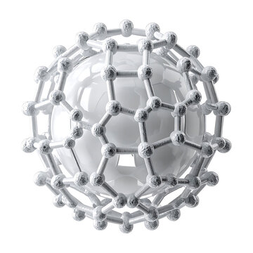 Isolated fullerene molecule structure, a carbon allotrope with spherical cage like shape, scientific representation, nanotechnology and chemistry