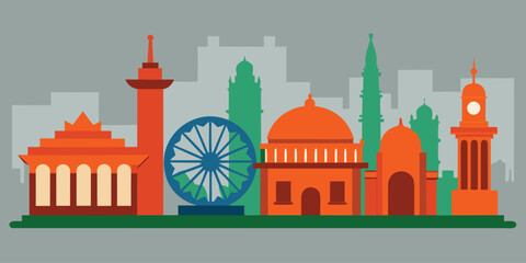 Flat of indian city landmarks and architecture skyline © garin