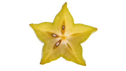 Fototapeta premium Yellow star fruit slice with seeds, isolated on transparent background