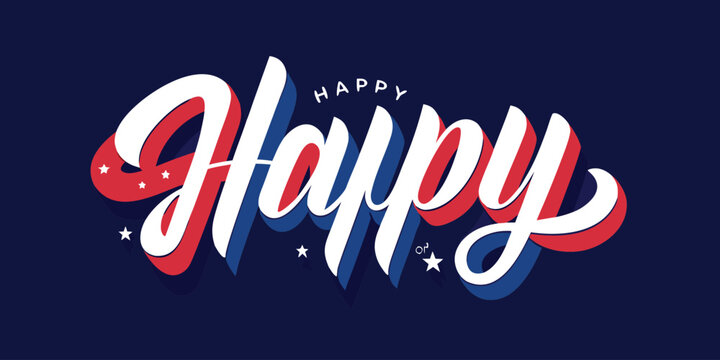 Happy hand lettering typography with red and blue shadow on dark background