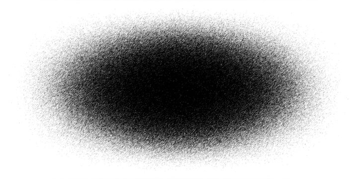 An amorphous black splotch with a spray paint effect. Features a dense, dark core that fades into a fine, grainy mist with soft, irregular edges.