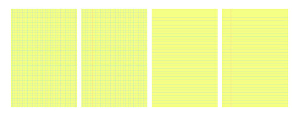 Set of yellow legal pad pages with lined or grid designs © dniprodd
