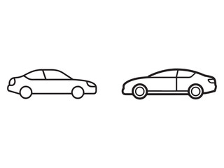 Fototapeta premium Side view of two cars in black line art style for design and illustration purposes simple vehicle outlines