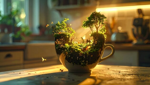 Miniature Enchanted Forest Grows Inside Coffee Cup