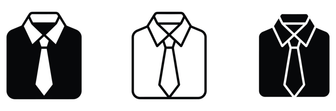 Three black and white business shirt icons with ties in different styles for professional use