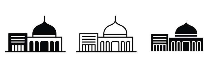 Black and white mosque icon set with domes and minarets architecture © Prime Stocks