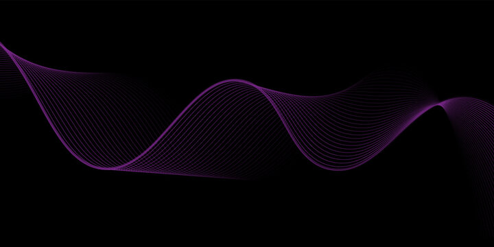 Purple wavy background. Abstract dynamic line waves vector banner.