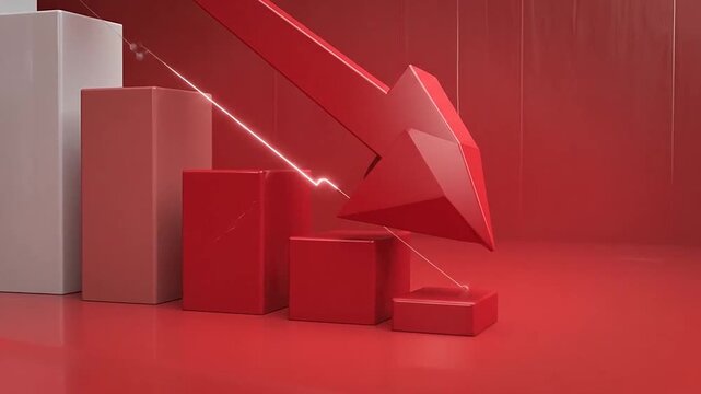 A red bar chart showing a sharp decline in financial performance metrics