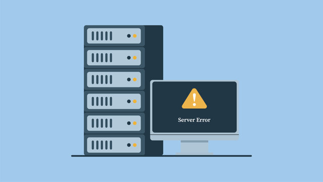 Server Error and Network Failure Vector Illustration, Data Center Maintenance Flat Design, Web Hosting Technology Concept