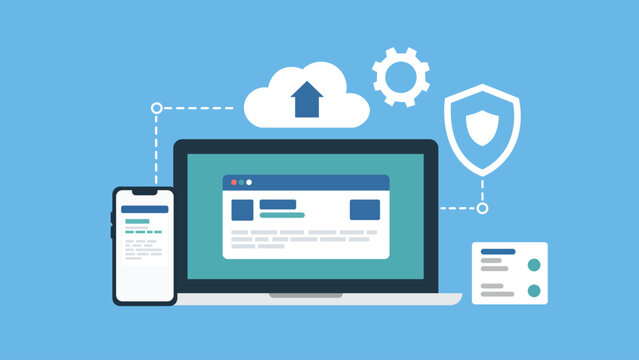 Cloud Security and Web Hosting Vector Illustration, Online Data Protection Flat Design, Digital Network Technology Concept