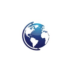 Fototapeta premium Glossy blue world globe icon with arc stand on white background
