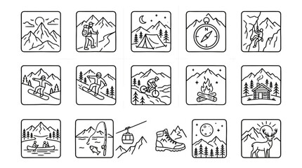Fototapeta premium Outdoor adventure icons set for travel and nature lovers