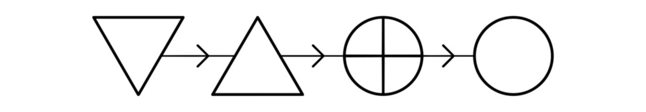 Alchemy path icon. triangle, transformation, circle, arrows, sequence, transmutation, process. line vector illustration.