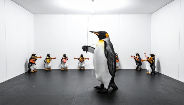 Penguin Conductor Leads Squeaky Toy Orchestra