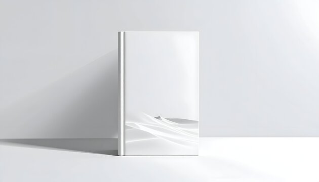 Minimalist tall box on a white surface, abstract wavy design at bottom