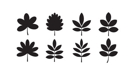 Obraz premium Set of stylized black leaf icons vector silhouette on transparent background nature symbols.