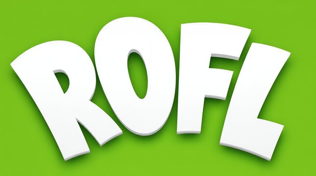 3D ROFL Internet Slang Text in White Bold Letters on Green Background for Social Media Humor and Fun