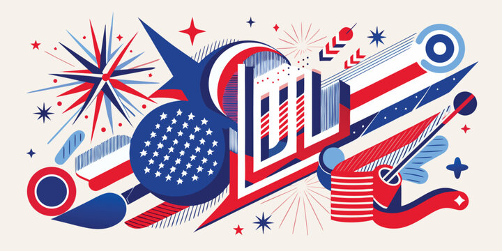 Patriotic l o l lettering with stars stripes and fireworks