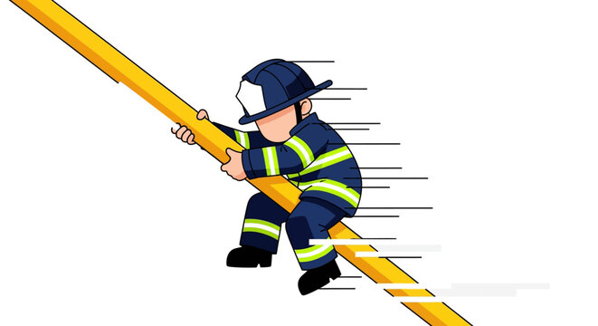 Firefighter and robot dog using hose to extinguish flames